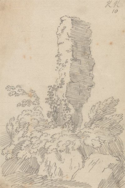 Steiler Felsen und Bäume von John Robert Cozens