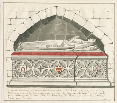 Uttoxeter Kirche - Grab der Äbtissin der Familie Kynnersley: Feder- und Tuschzeichnung, undatiert [Mitte 19. Jh.] von John Robert Fernyhough