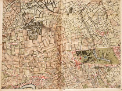 Karte von Acton, Paddington, Hyde Park und Kensington von John Rocque