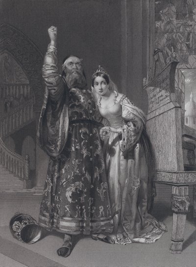 Marino Faliero, Doge von Venedig, droht Rache für die Verleumdung seiner Frau, Aluycia Gradenigo von John Rogers (after) Herbert