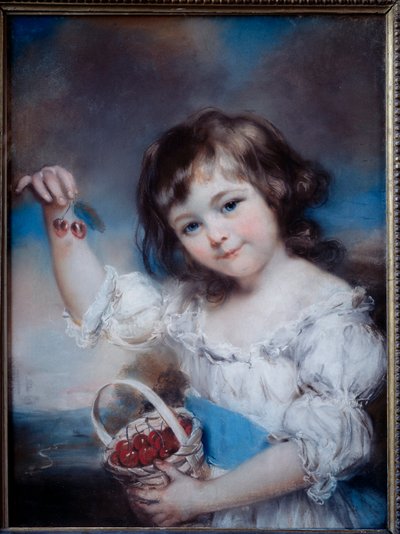 Porträt eines kleinen Mädchens im Korb mit Kirschen von John Russell