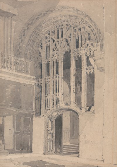 Innenraum der Kathedrale von Norwich: Tür und Schirm zwischen dem südlichen Querhaus und dem Chor von John Sell Cotman
