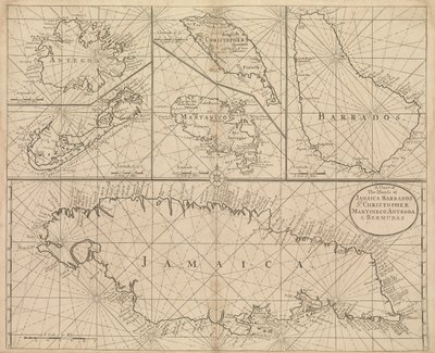 Karte von Jamaika, Barbados, St. Christopher, Martinique, Antigua und Bermuda von John Seller