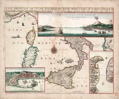 Karte mit der Insel und dem Königreich Sizilien, einem Teil von Neapel und anderen angrenzenden Küsten einschließlich des Tyrrhenischen Meeres von John Seller