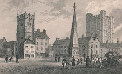 Marktplatz Richmond, Dreifaltigkeitskirche und Burg Richmond, 1831 von John Shury