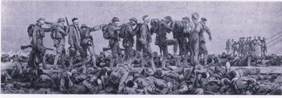 Die Verbandsstation. Verletzte durch Senfgas, aus British Adventure, veröffentlicht von Collins, 1947 von John Singer Sargent