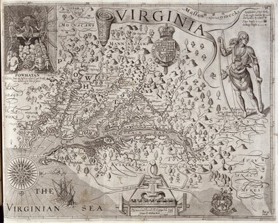 Karte von Virginia, entdeckt und beschrieben von Captain John Smith, graviert von William Hole von John Smith 2