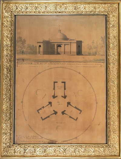 Aufriss und Plan eines Hundehäuschens, 1779 von John Soane
