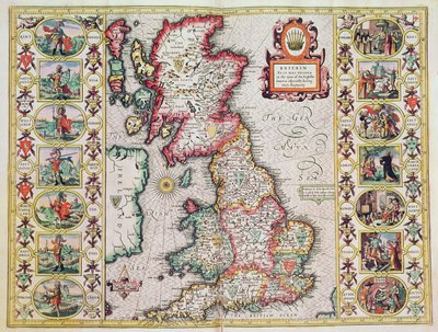 Britannien, wie es zur Zeit der englischen Sachsen, insbesondere während ihrer Heptarchie, aufgeteilt war von John Speed