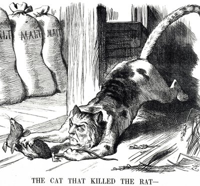 Karikatur, die die Abschaffung der Malzsteuer im Jahr 1880 kommentiert von John Tenniel