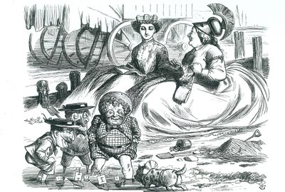 Frankreich und Großbritannien beobachten die Kinder (John Bull, Mr. Punch und Napoleon III). Dieses Jahr markierte 50 Jahre Frieden zwischen Frankreich und Großbritannien und den Beginn der Entente Cordiale. John Tenniel Karikatur aus 