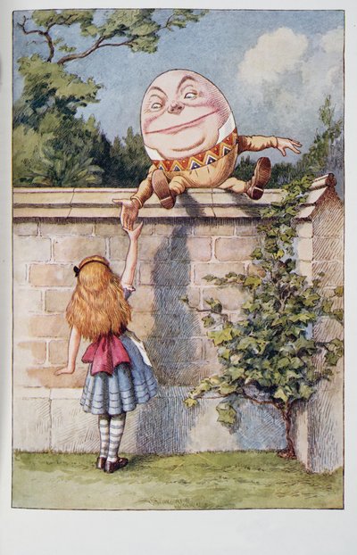 Humpty Dumpty, aus Alice im Wunderland und Durch den Spiegel und was Alice dort fand, von Lewis Carroll, veröffentlicht 1911 von John Tenniel