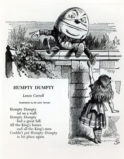 Humpty Dumpty, Illustration zum Kinderreim von Lewis Carroll (1832-98) von John Tenniel