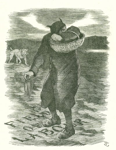 Unkraut säen: Angst, dass sich der Sozialismus unter der britischen Arbeiterschaft ausbreitet. John Tenniel Karikatur aus Punch, London, 27. Februar 1886. von John Tenniel