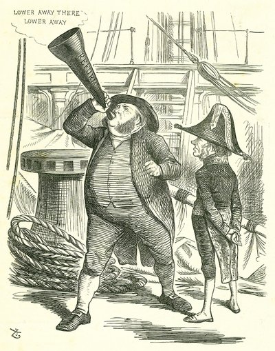 Der aufdringliche Passagier: Reform des Parlaments - Erweiterung des Wahlrechts. Der Premierminister, Lord John Russell, bittet John Bright, das Reformgesetz nicht weiter zu propagieren. Russell wurde im Mai 1866 vom Parlament über das Reformgesetz besiegt von John Tenniel
