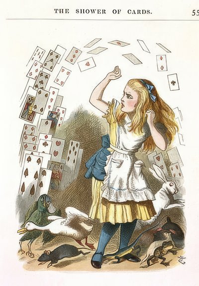 Der Kartenregen. Illustration für Alice im Wunderland von Lewis Carroll von John Tenniel