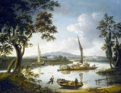 Blick auf die Themse in Shillingford (England), mit der Dorchester-Abtei am Horizont von John Thomas Serres