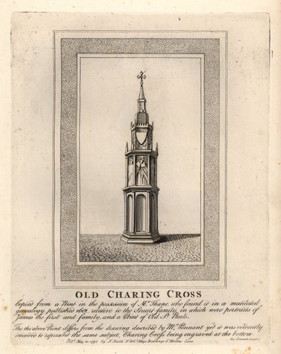 Altes Charing Cross, eines von 12 mittelalterlichen Eleanor-Kreuzen, errichtet in den 1290er Jahren bis zu seiner Entfernung im Jahr 1647 von John Thomas Smith