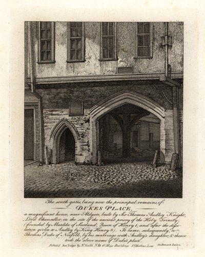 Die Ruinen der Südlichen Tore von Dukes Place, gebaut von Sir Thomas Audley (1488-1544) in der Nähe von Aldgate von John Thomas Smith