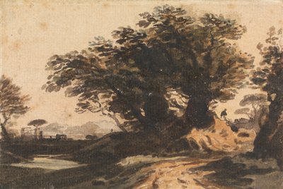 Landschaft mit einer Baumgruppe nahe einer Straße und einem Bach von John Varley