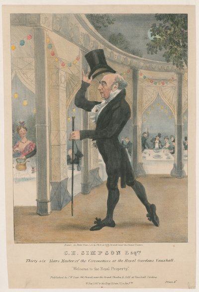 C H Simpson Esquire, Zeremonienmeister in den Royal Gardens, Vauxhall von John W. Gear