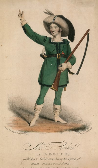Mr T Cooke als Adolph in Webers berühmter romantischer Oper Der Freischütz im Theatre Royal Drury Lane von John W. Gear