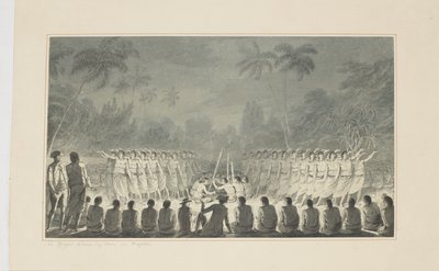 5: Ein nächtlicher Tanz von Männern in Hapaee, aus einer Serie von Aquarellen, die Captain Cooks letzte Reise illustrieren, ca. 1773-84 von John Webber