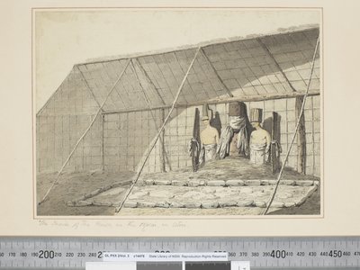 F.18 Das Innere des Hauses, im Morai, in Atooi, ca. 1773-84 von John Webber