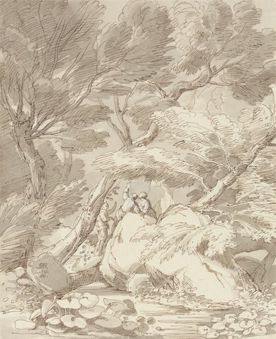 Figuren an einem felsigen Flussufer in Canonteign, Devon von John White Abbott