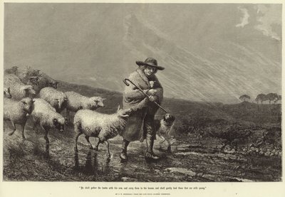 Er wird die Lämmer mit seinem Arm sammeln von John William Bottomley