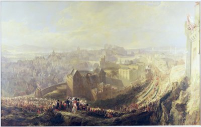 Der Einzug von George IV in Edinburgh vom Carlton Hill, 1822 von John Wilson Ewbank