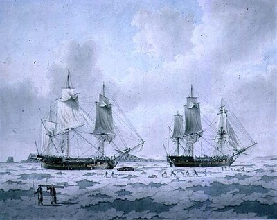 Die Schiffe der Expedition von Lord Mulgrave, eingebettet im Eis in den Polarregionen von John the Younger Cleveley