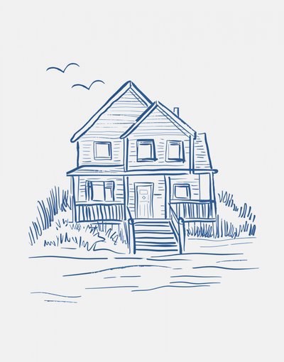 Blaues Haus Linienzeichnung von Jolly and Dash