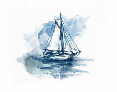 Blaues Wasser Segelboot von Jolly and Dash