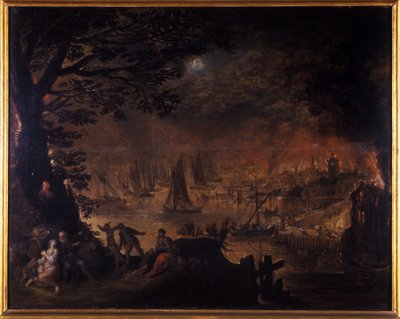 Brennende Stadt am Meer von Joos or Josse de Momper