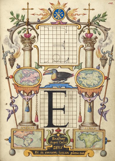 Anleitung zum Konstruieren des Buchstabens E von Joris Hoefnagel