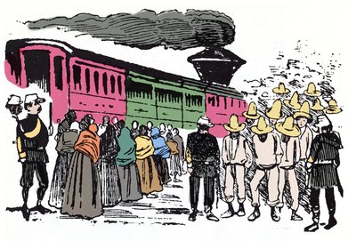 Die Mexikanische Revolution (1910-1920): Deportation von Arbeitern im Valle Nacional, circa 1908 - Xylographie von Jose Guadalupe Posada (1852-1913) von José Guadalupe Posada