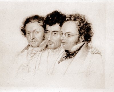 Von links nach rechts: Jenger, Hüttenbrenner und F. Schubert von Josef Eduard Teltscher