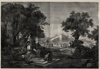 Antikes Griechenland: Blick auf die Gärten der Venus in Athen. Gravur nach einem Gemälde von Joseph Hoffmann in „L