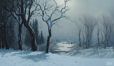 JJM rekreiert Bierstadt-A: Winter in Yosemite (Schlittschuhläufer) von Josef Johann Michel