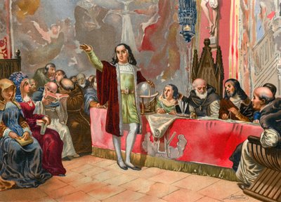 Kolumbus vor der Junta von Salamanca von Josep or Jose Planella Coromina