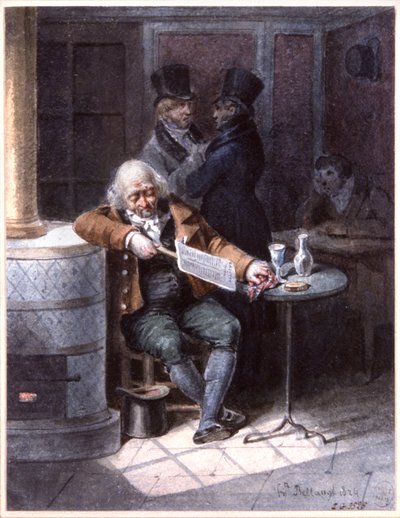 Alter Mann liest Zeitung in einem Café in Paris von Joseph Louis Hippolyte Bellange
