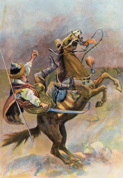 Robinson Crusoe: Das Pferd warf den Tartaren ab und fiel auf ihn von Joseph (after) Finnemore