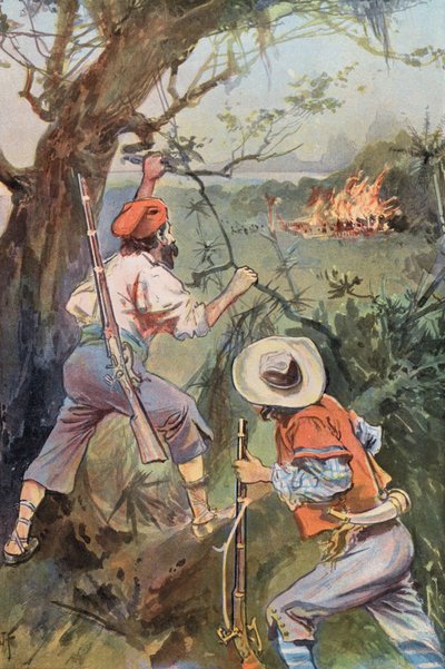Robinson Crusoe: Die Hütten brennen von Joseph (after) Finnemore
