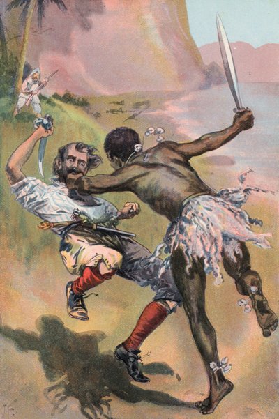 Robinson Crusoe: Der Spanier wird von einem Wilden angegriffen von Joseph (after) Finnemore
