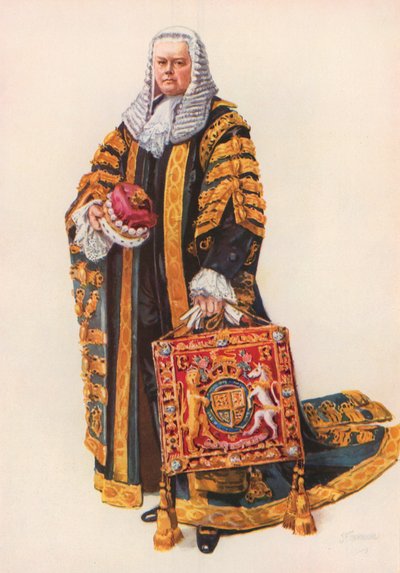 Der Lordkanzler in seinen Krönungsroben (Farblithografie) von Joseph (after) Finnemore
