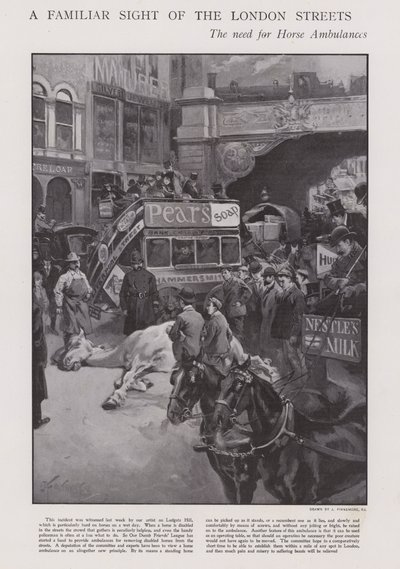 Der Bedarf an Pferdeambulanzen auf den Straßen von London (Lithografie) von Joseph (after) Finnemore