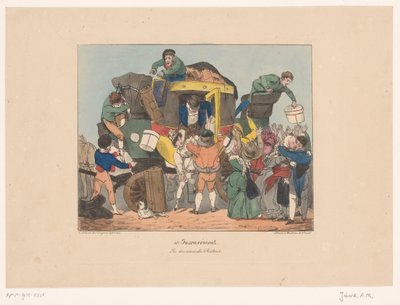 Passagiere steigen nach der Rückreise aus einem Omnibus von Joseph Ambroise Jobard