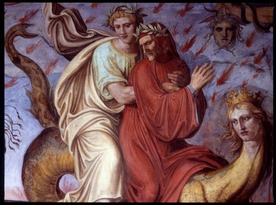 Dantes Göttliche Komödie - Detail, das den Schriftsteller darstellt. Fresko von Joseph Anton Koch, Casino Massimo, Rom von Joseph Anton Koch