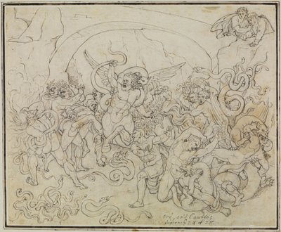 Die Strafe der Diebe im Tal der Schlangen und Drachen (Dante Inferno, Canto 25, V 17) von Joseph Anton Koch